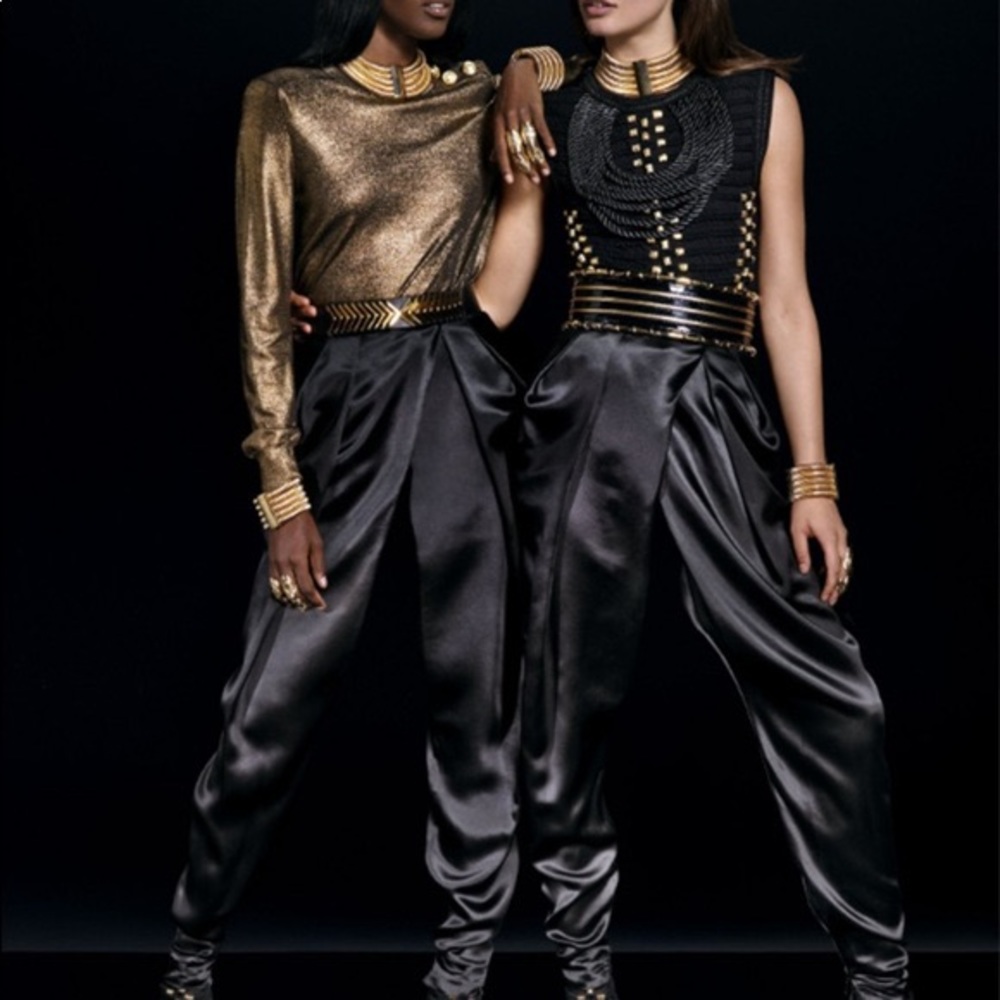 Balmain x H&m Black Silk High Waist Wrap Pants 6